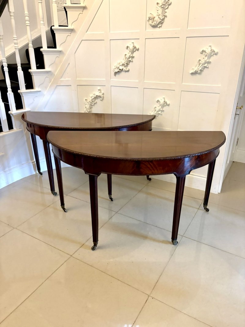 Large Pair of Antique Victorian Mahogany Demilune Console Tables